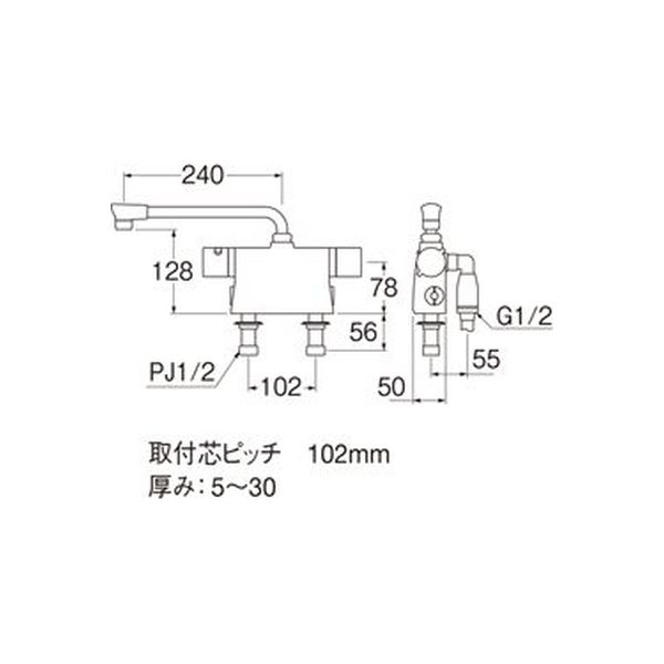SANEI サーモデッキシャワー混合栓 SK785D-L-13 1個（直送品） - アスクル