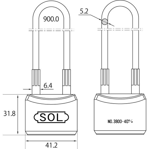 SOL HARD（ソールハード） No.3800 ワイヤーロック 40mm 黒 3800-40