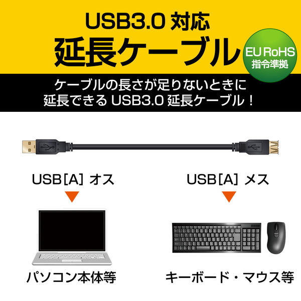 エレコム USB3.0ケーブル A-A延長 2m USB3-E20BK 1本 - アスクル