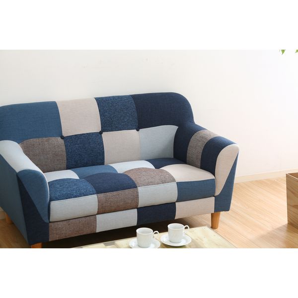 不二貿易 ソファ 2人掛け パッチワーク ブルーグレー シーザー 48374