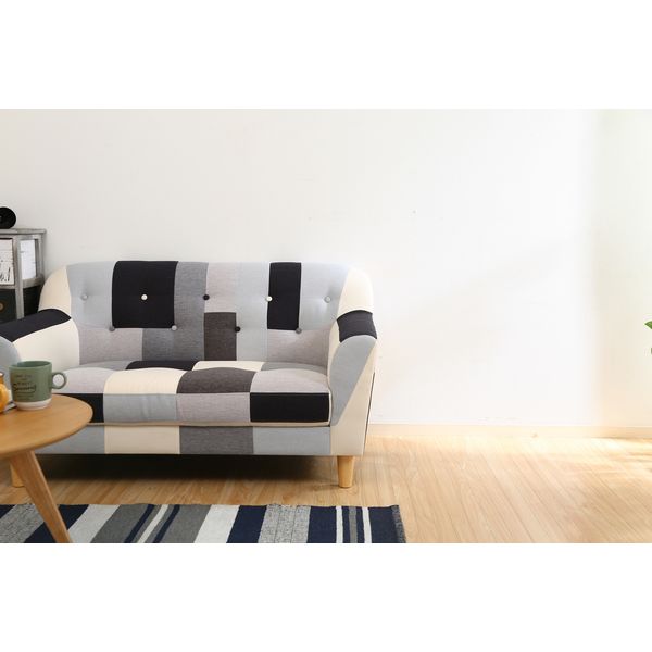 不二貿易 ソファ 2人掛 シーザー パッチワーク 幅1250mm ブラック