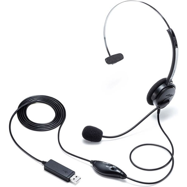 サンワサプライ USBヘッドセット 片耳タイプ 有線 双指向性 軽量 Skype Zoom Teams対応 MM-HSU12BK