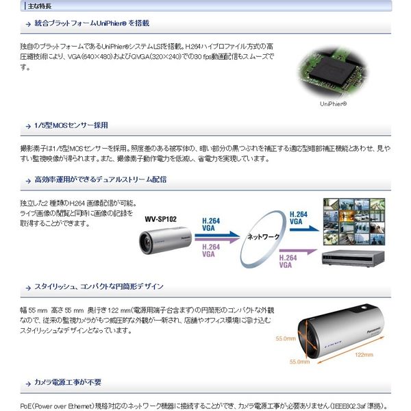 パナソニック 屋内円筒型ＮＷカメラ（レンズ付） WV-SP102 1個（直送品）