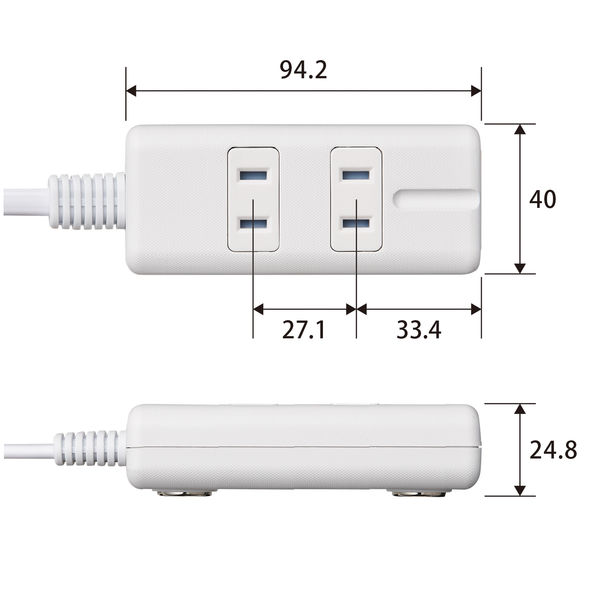 延長コード 電源タップ 1m 2ピン 3個口 雷ガード ほこり防止 マグネット付 白 T-KM01-2310WH エレコム 1個 - アスクル