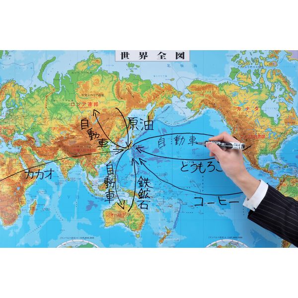 【社会科・地図教材】パウチ式世界全図 地勢版 全教図 1枚（直送品）