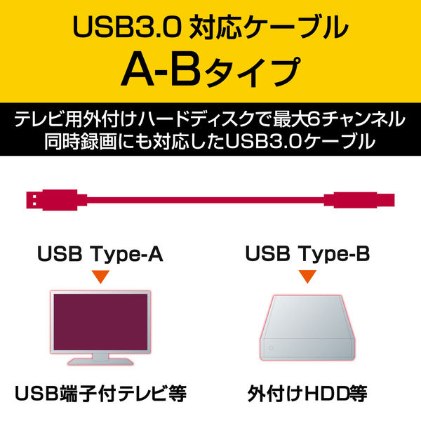 USBケーブル 1.0m A[オス]-B[オス] USB3.0 TV 外付けHDD ブラック DH-AB3N10BK エレコム 1個 - アスクル