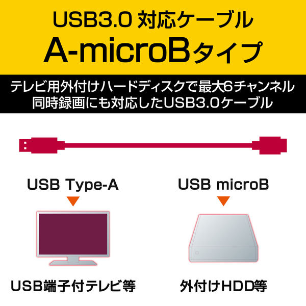 USBケーブル 0.5m A[オス]-microB[オス] USB3.0 TV 外付けHDD ブラック DH-AMB3N05BK エレコム 1個