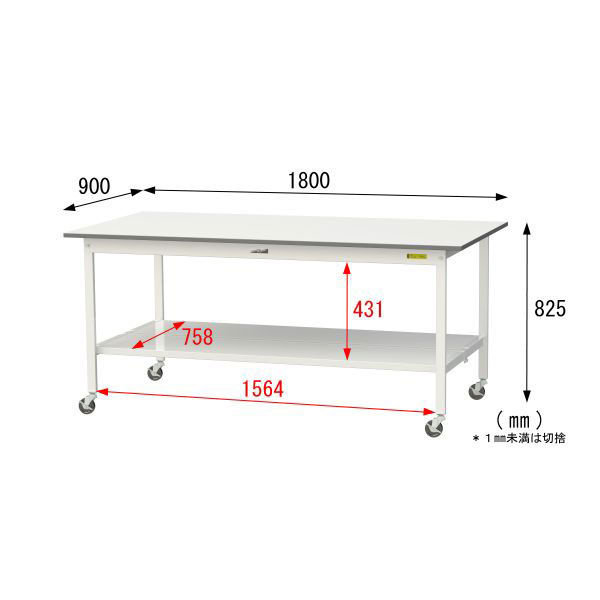 車上渡し】山金工業 ワークテーブル150 軽量作業台 移動式 全面棚板付