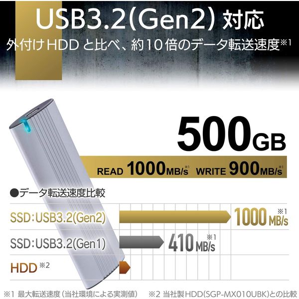 SSD 外付け ポータブル 500GB USB3.2(Gen2) シルバー ESD-EH0500GSV