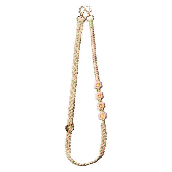 サンクレスト NEWT ショルダーストラップ 花編み ピンク×ピスタチオ