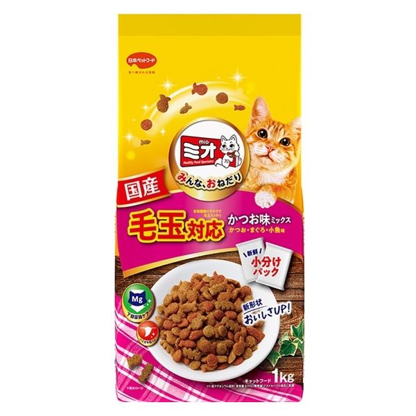 ミオドライミックス 毛玉対応 かつお味 1kg 3袋 日本ペットフード キャットフード - アスクル