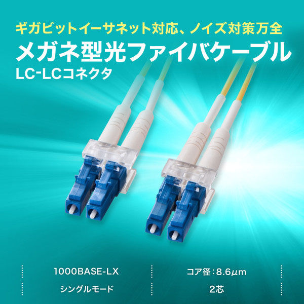 サンワサプライ メガネ型光ファイバケーブル（シングル8.6μm、LC×2-LC