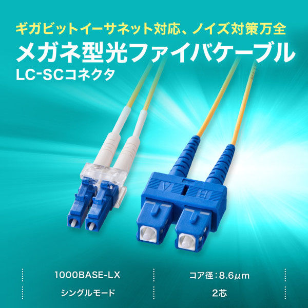 サンワサプライ メガネ型光ファイバケーブル（シングル8.6μm、LC×2-SC×2、15m） HKB-LCSC1-15N 1本（直送品） - アスクル