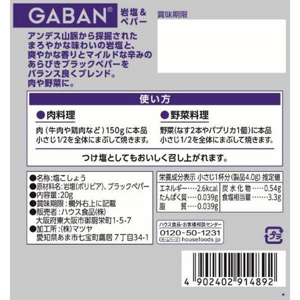 GABAN 岩塩&ペパー 10個 ギャバン 90g - 調味料・料理の素・油