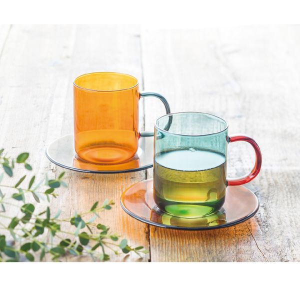 アルタ 耐熱カラーガラスマグ&ソーサーセット グリーン