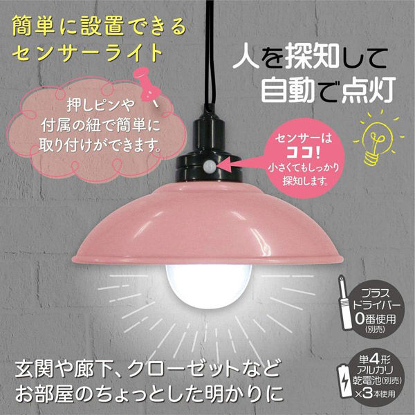 大進 壁掛けLEDペンダントセンサーライト ピンク DLB-PL1P 1台（直送品） - アスクル