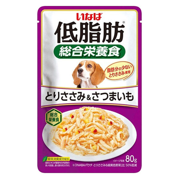 いなば 低脂肪 犬 総合栄養食 とりささみ＆さつまいも 80g 1セット（1袋×12）ドッグフード ウェット - アスクル