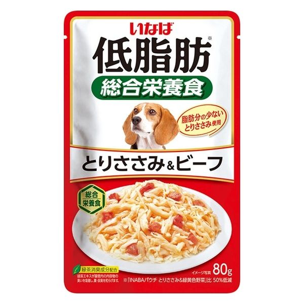 アウトレット】いなば 低脂肪 犬 総合栄養食 とりささみ＆ビーフ 80g 1セット（1袋×48）ドッグフード ウェット - アスクル