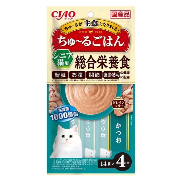 いなば CIAO チャオ ちゅ～るごはん 猫 総合栄養食 かつお 国産（14g×4本）1セット（1袋×2）ちゅーる キャットフード - アスクル