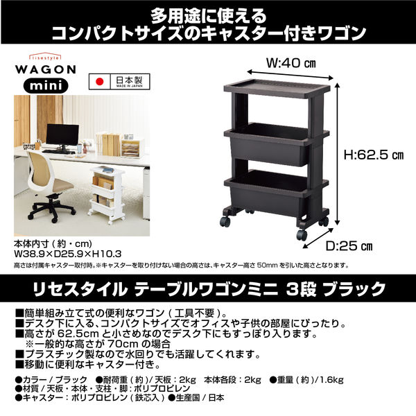 JEJアステージ リセスタイル テーブルワゴンミニ3段 ブラック 幅 JEJアステージ リセスタイル テーブルワゴンミニ3段 ブラック 幅