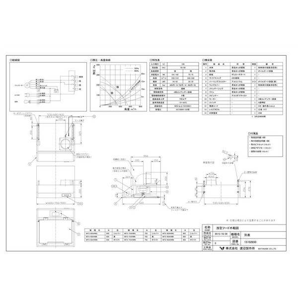 渡辺製作所 浅型レンジフード(背梁対応) WFSー60AHMG シルバー 1個（直送品） - アスクル