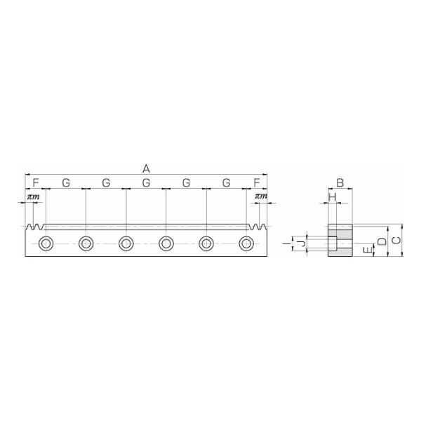 小原歯車工業 ラック|ラック SRFD (両端面・取付穴加工) SRFD2.5ー1000