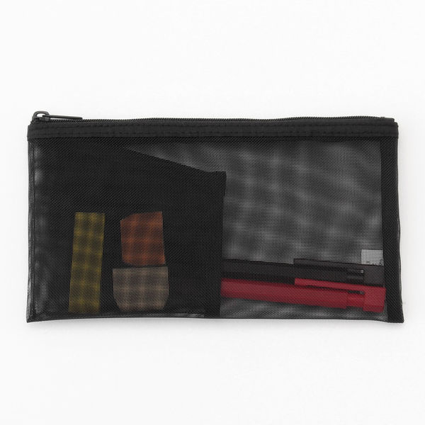無印良品 ナイロンメッシュペンケース ポケット付き 約8×17cm 黒