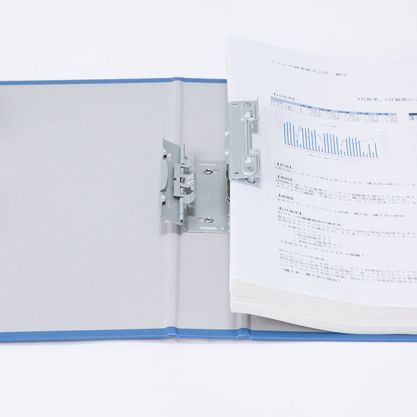 アスクル　パイプ式ファイル　A4タテ　両開き　エコノミータイプ　とじ厚30mm　背幅46mm　ブルー　青 オリジナル
