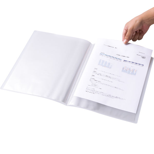 アスクル クリアファイル A4タテ 20ポケット 透明表紙 クリア 透明 固定式 クリアホルダー オリジナル 100冊