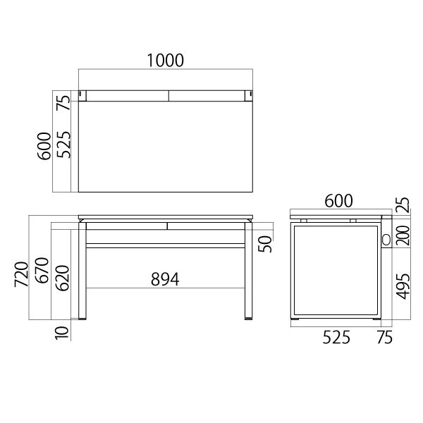 Ceha プレノデスクシステム 平机 引出し付き オーク天板/ホワイト脚 幅1000×奥行600×高さ720mm 1台 (4梱包) - アスクル