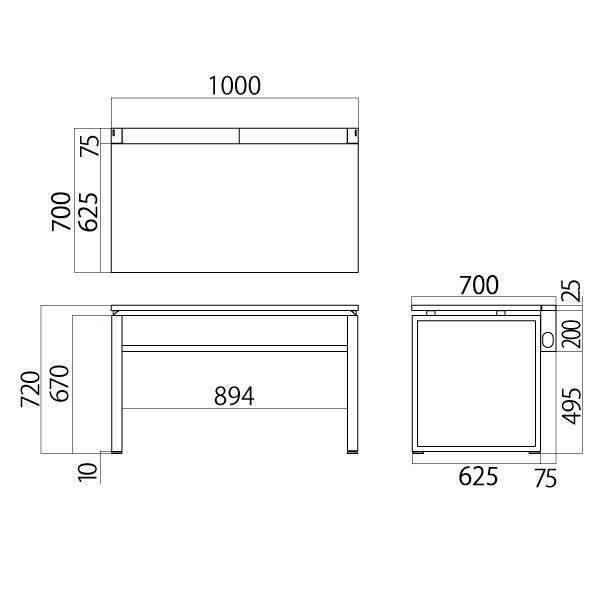 Ceha プレノデスクシステム 平机 引出し無し オーク天板/ホワイト脚 幅