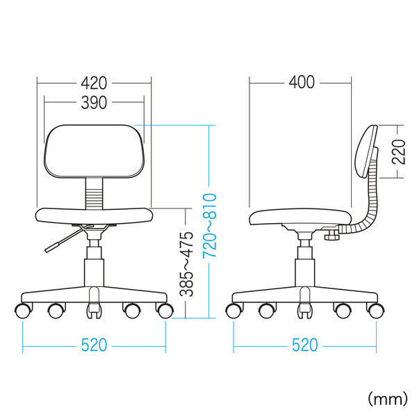 サンワサプライ スタンダードチェアー オフィスチェア 肘無し ブルー SNC-A1BL 1脚 脚幅520/座幅420mm キャスター付き 事務椅子 -  アスクル