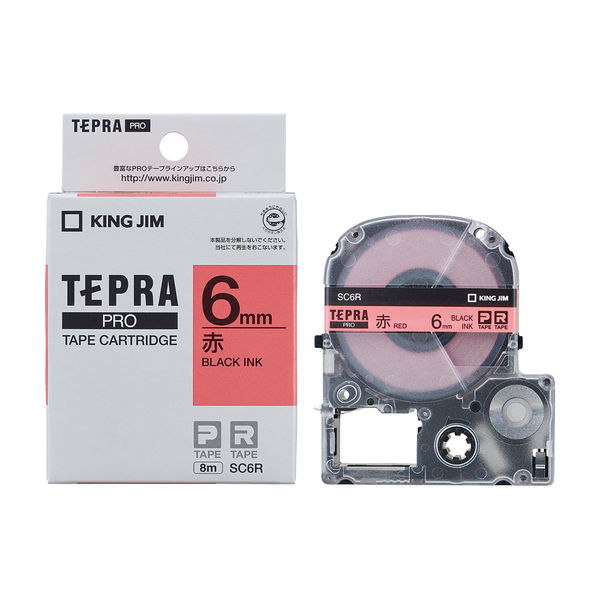 テプラ TEPRA PROテープ スタンダード 幅6mm パステル 赤ラベル(黒文字) SC6R 1個 キングジム
