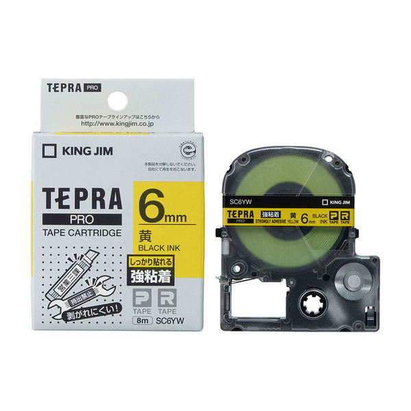 テプラ TEPRA PROテープ 強粘着 幅6mm 黄ラベル(黒文字) SC6YW 1個 