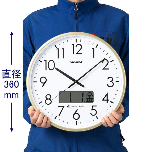 CASIO（カシオ）掛け時計 [電波 ステップ チャイム カレンダー] 直径360mm IC-2100J-9JF 1個 壁掛けタイプ アナログ表示  風防：ガラス - アスクル