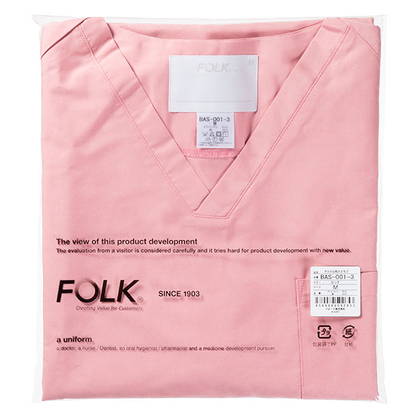 アスクル限定】 フォーク カラースクラブ 4ポケット（男女兼用） BAS-001 ピンク M 医療白衣 オリジナル - アスクル