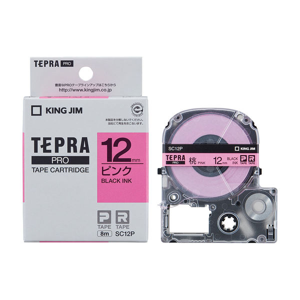 テプラ TEPRA PROテープ スタンダード 幅12mm パステル ピンクラベル(黒文字) SC12P 1個 キングジム