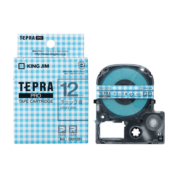 テプラ TEPRA PROテープ スタンダード 幅12mm チェック青ラベル(グレー ...
