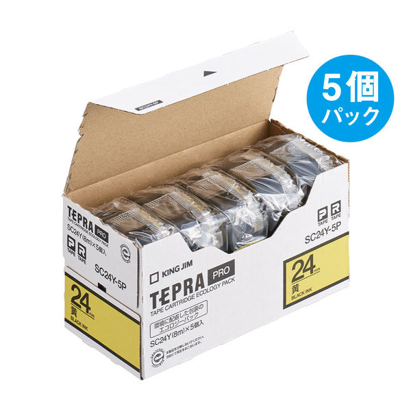 テプラ TEPRA PROテープ スタンダード 幅24mm 黄ラベル(文字) SC24Y-5P