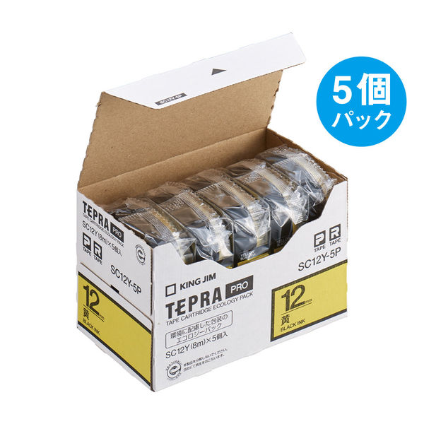 テプラ TEPRA PROテープ スタンダード 幅12mm 黄ラベル(文字) SC12Y-5P