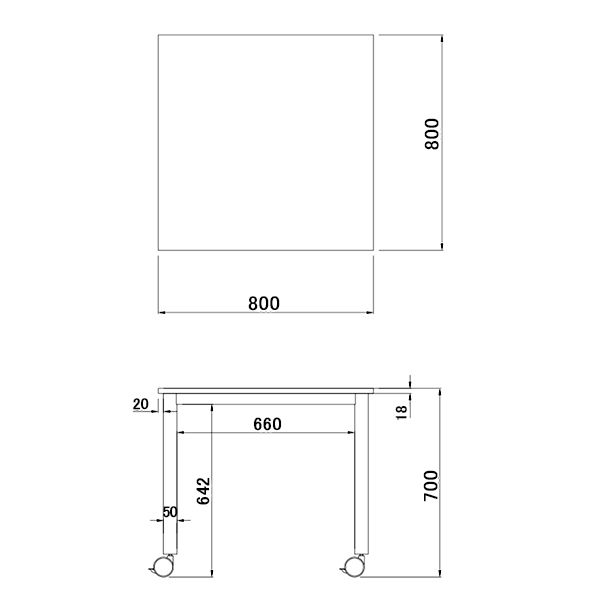 アール・エフ・ヤマカワ キャスターテーブル 角型 ホワイト 幅800×奥行800×高さ700mm RFCTT-WL8080WH 1台