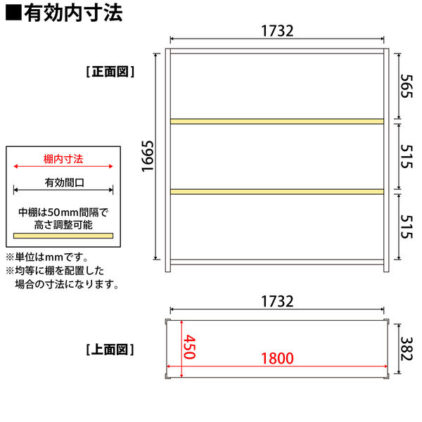 プラス KR軽量ラック (天地4段) 幅1812×奥行462×高さ1800mm ライト