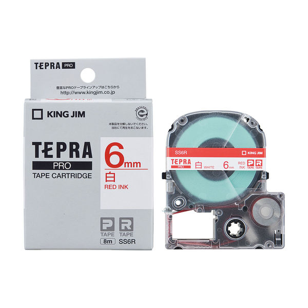 テプラ TEPRA PROテープ スタンダード 幅6mm 白ラベル(赤文字) SS6R 1個 キングジム