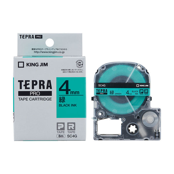 テプラ TEPRA PROテープ スタンダード 幅4mm パステル 緑ラベル(黒文字