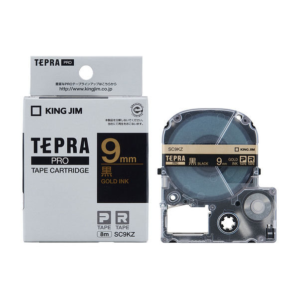 テプラ TEPRA PROテープ スタンダード 幅9mm パステル 黒ラベル(金文字 