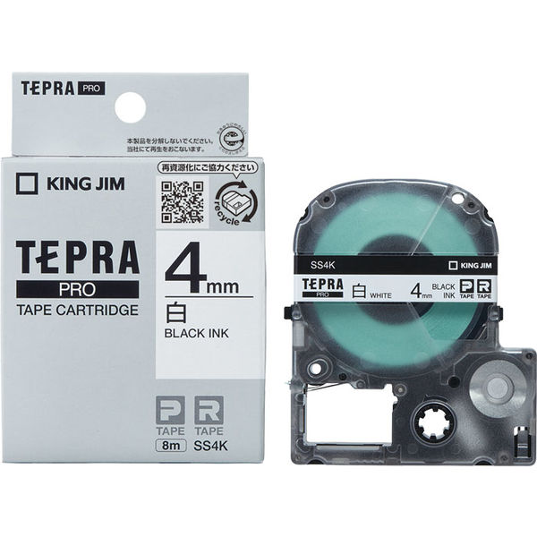 テプラ TEPRA PROテープ スタンダード 幅4mm 白ラベル(黒文字) SS4K 1