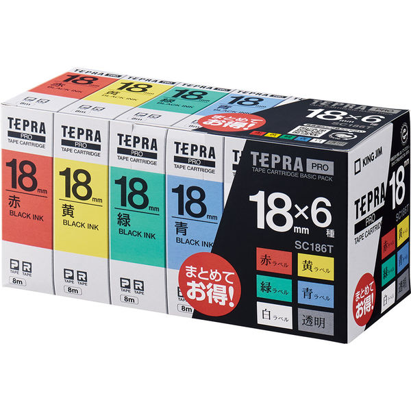 テプラ TEPRA PROテープ スタンダード 幅18mm 6色 各1個(黒文字