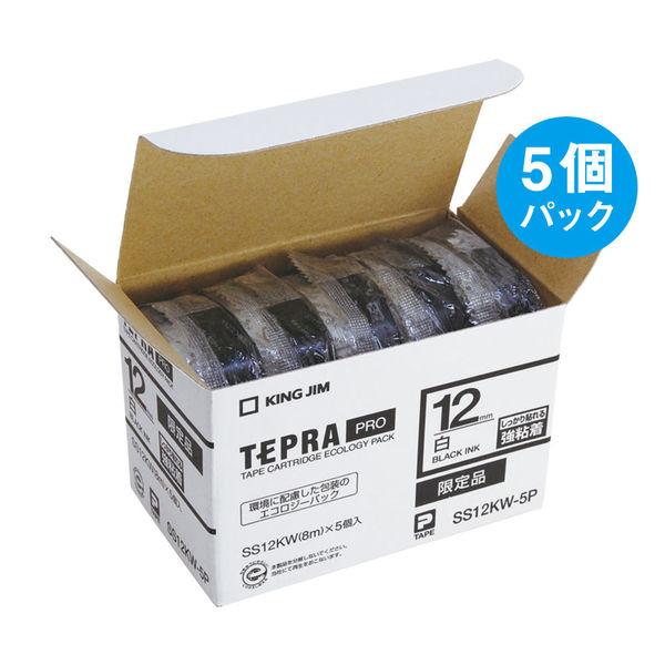テプラ TEPRA PROテープ 強粘着 幅12mm 白ラベル(黒文字) SS12KW-5P 1 