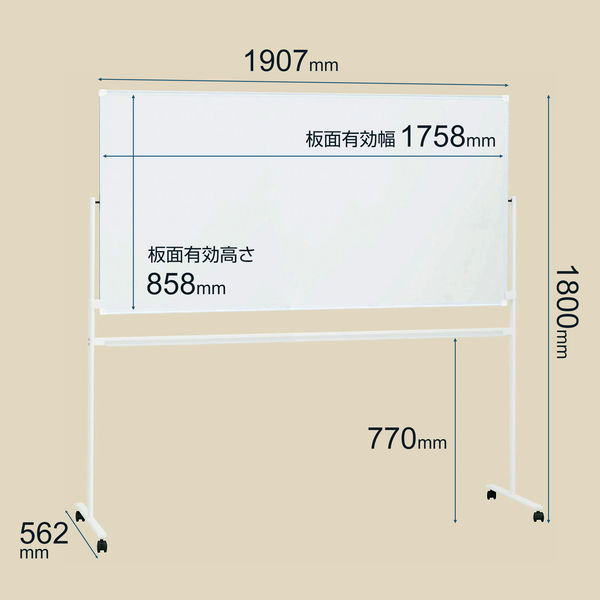 プラス WBシリーズ プロジェクター投影ホワイトボード（両面） スチール 幅1907mm イレーザー付 1台（2梱包）キャスター脚(ストッパー付き)