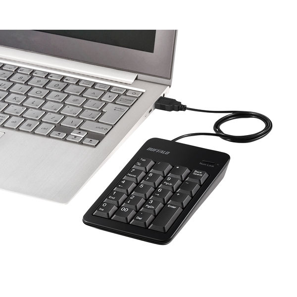 バッファロー 有線テンキーボード Tabキー/USBハブ付き メンブレン ブラック BSTKH100BK 1台 - アスクル